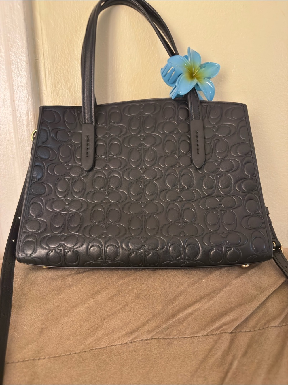 Coach Charlie carryall Black Embossed Leather Tote Bag